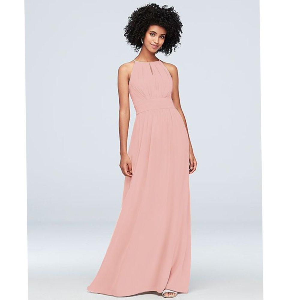 High-Neck Chiffon Bridesmaid Dress with Keyhole
